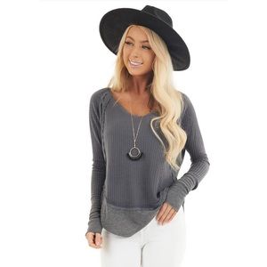 Listicle Long Sleeve Charcoal Knit Top Size M ✨